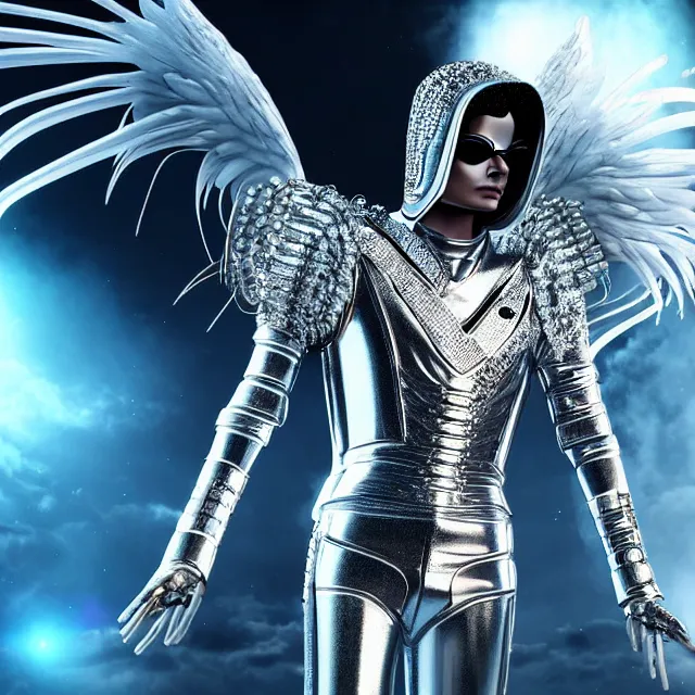 Image similar to beautiful!! futuristic cyberpunk michael jackson angel warrior with ornate slick pearl armor, highly detailed 8 k hdr smooth sharp focus high resolution award - winning photo photorealistic