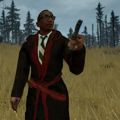 Prompt: Video game screenshot of Gustavo Fring in skyrim