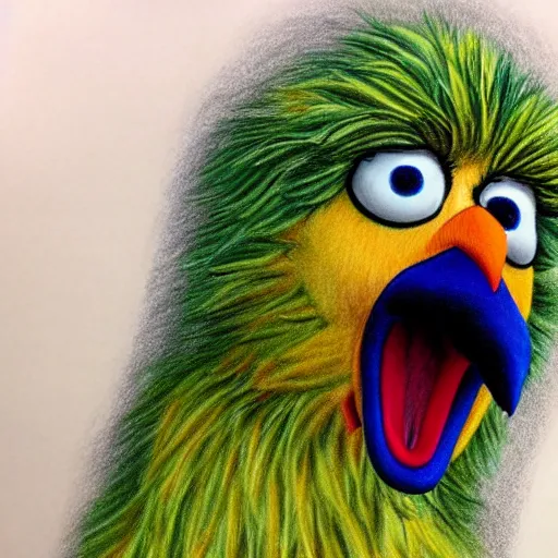 Prompt: realistic drawing with color big bird from Sesame Street in a hospital room