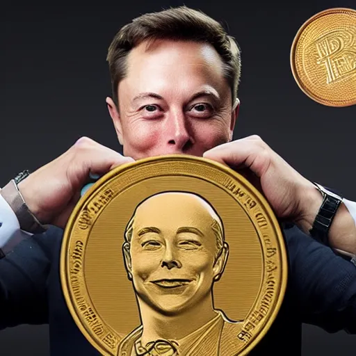 Image similar to a realistic action figure of elon musk holding doge coin currency