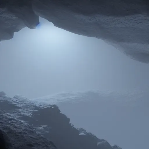 Image similar to atmospheric render of cave, rendered with blender, 4 k
