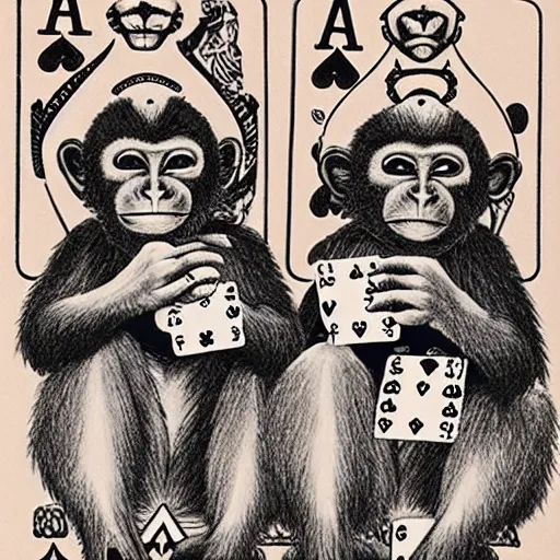 Prompt: ''Two monkeys playing cards''