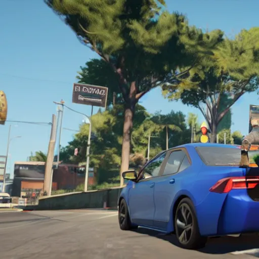 Prompt: tom holland driving a corolla in watch dogs 2