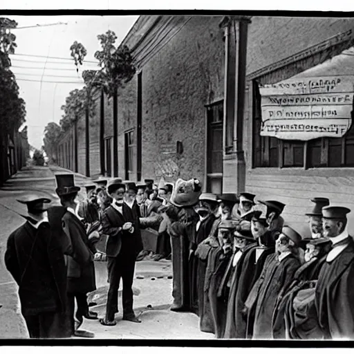 Prompt: teddy bear as university professor explaining a gaussian curve to students on empty street of los angeles 1 8 9 0