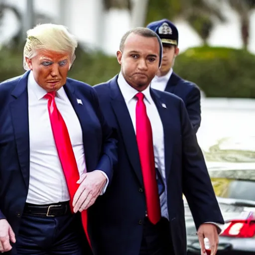 Prompt: News still of Donald Trump being arrested at mar-a-lago