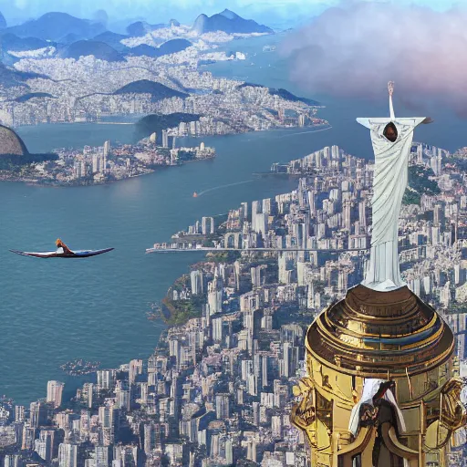 Prompt: a highly detailed picture of, the christo redentor dabbing over rio de janeiro and shouting poggers, ultrawide lens, art by john collier and albert aublet and krenz cushart and artem demura and alphonse mucha, volumetric lighting, octane render, 4 k resolution, trending on artstation, masterpiece