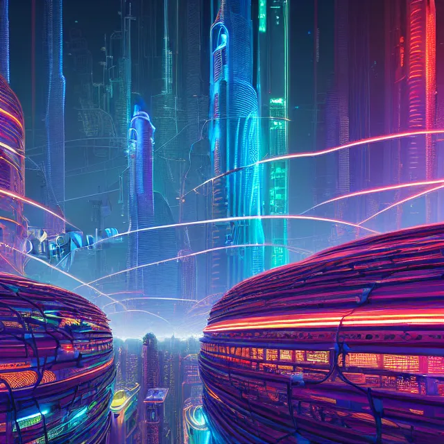 Prompt: beautiful 3 d render of futuristic circuit blocks connected with thick glowing wires, centered, symmetry, painted, intricate, volumetric lighting, beautiful, rich deep colors masterpiece, sharp focus, ultra detailed, in the style of dan mumford and marc simonetti, with a clear crowded futuristic cyberpunk dubai city in the background, astrophotography