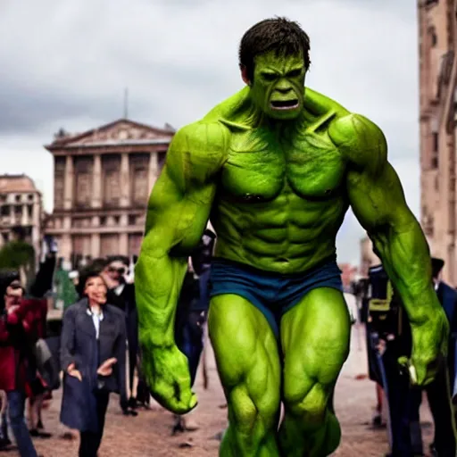 Image similar to emmanuel macron as the hulk, superhero movie still, 4 k