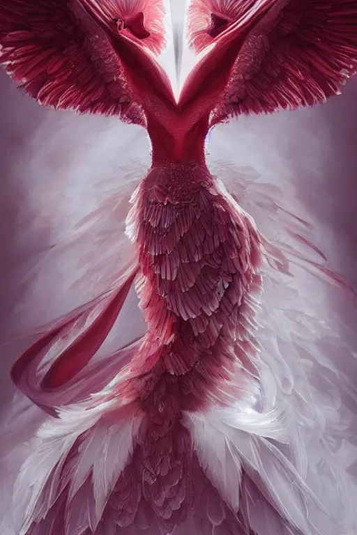 Prompt: Ethereal Cardinal bird with many wings, intricate detail, ornate, conceptual art, soft light, dynamic, art by artgerm