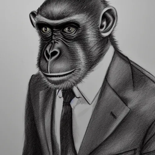 Prompt: realistic sketch of a monkey in a suit, detailed, 4 k output