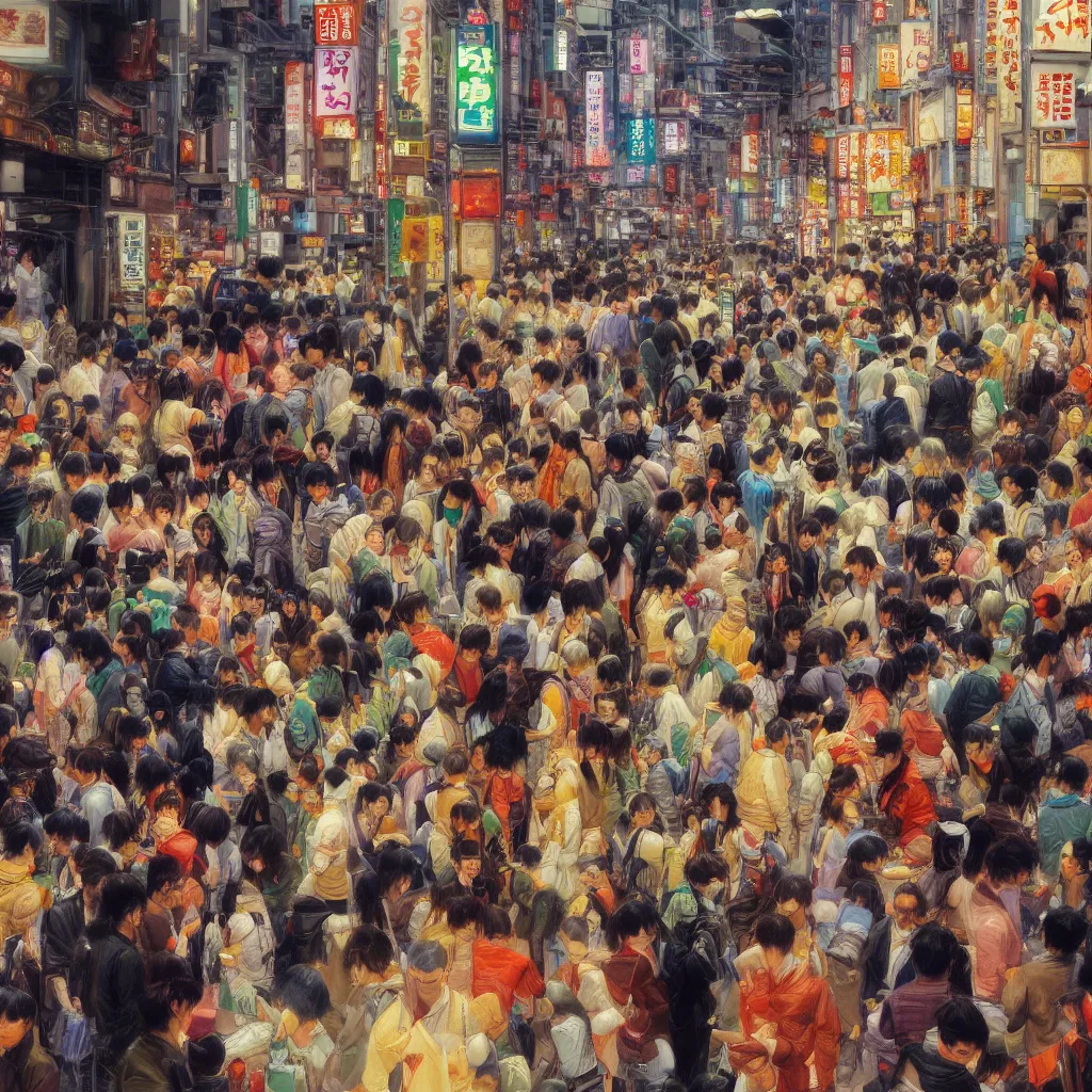 Image similar to Lost in Crowded Tokyo, very detailed oil painting, focused, colorful, artstation, Antoine Pierre Mongin