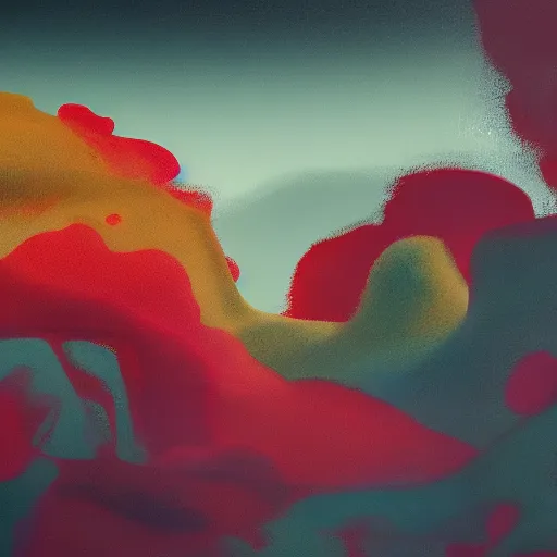 Image similar to abstract landscape painting at 12:00 by james jean and David Schnell, rendering, redshift, octane