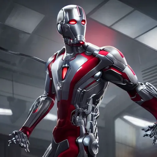 Image similar to still photo of marvel ultron, highly detailed, photorealistic portrait, bright studio setting, studio lighting, crisp quality and light reflections, unreal engine 5 quality render,