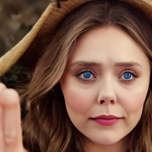 Prompt: Elizabeth Olsen holding a ring out saying 'No', photorealistic imagery, 4k, 8k