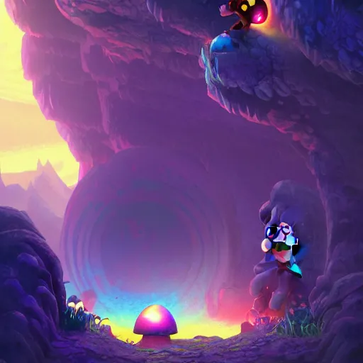 Prompt: the abyss, cave portal entrance into the Mushroom Kingdom, detailed Mario running towards portal, fantasy artwork, award winning, very very very very beautiful scenery, artstation
