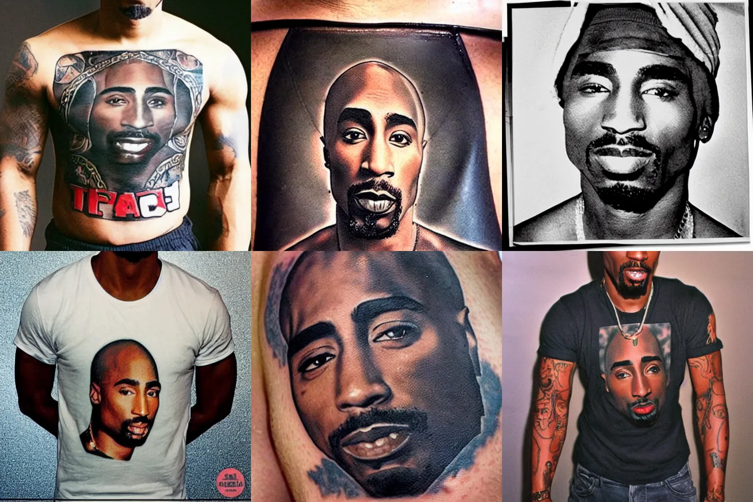 Prompt: tupac wearing a shirt tattoo