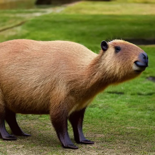 Image similar to a high quality photo of an antropomorphic capybara wearing a suit, 8k, digital art