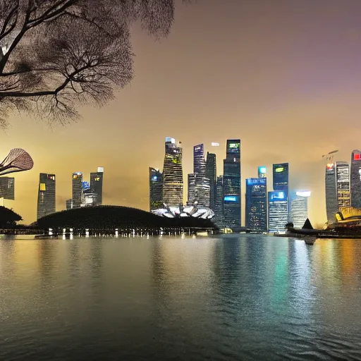 Prompt: a beautiful photograph of Singapore in snow