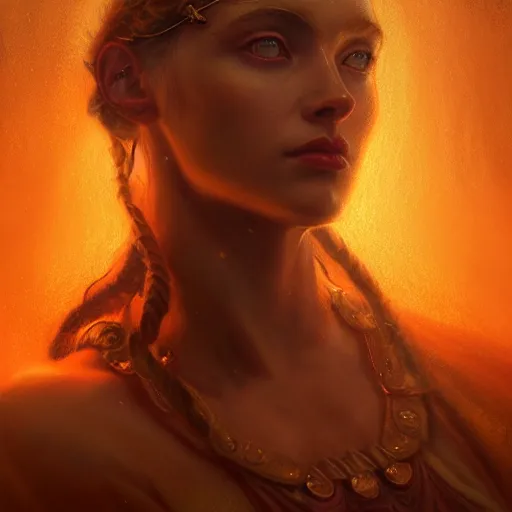 Image similar to majestic gracious regal goddess persephone portrait, ancient greece, elysium, atmospheric lighting, painted, intricate, volumetric lighting, beautiful, rich deep colours masterpiece, golden hour, sharp focus, ultra detailed, by leesha hannigan, ross tran, thierry doizon, kai carpenter, ignacio fernandez rios