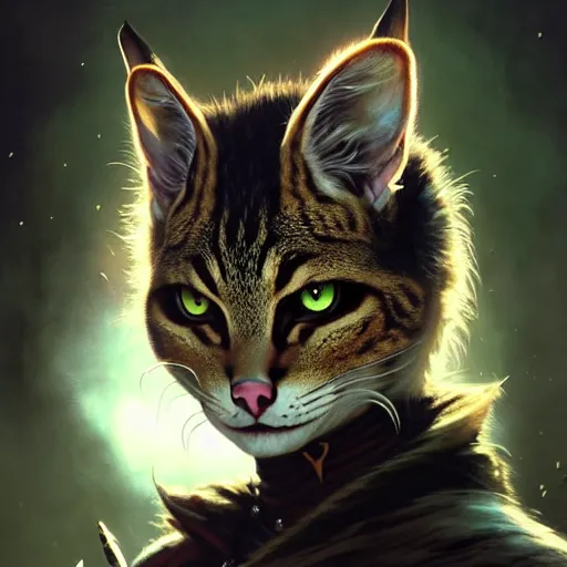 Prompt: portrait painting of a punk tabaxi bard with green eyes and snow white fur, ultra realistic, concept art, intricate details, eerie, highly detailed, photorealistic, octane render, 8 k, unreal engine. art by artgerm and greg rutkowski and charlie bowater and magali villeneuve and alphonse mucha