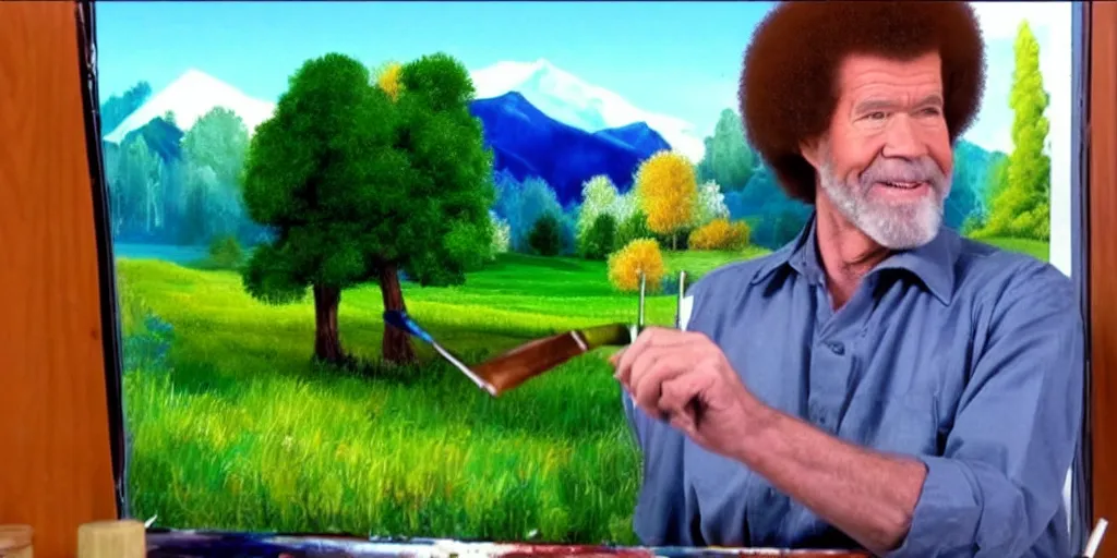 Image similar to a still of Bob Ross painting the windows xp wallpaper