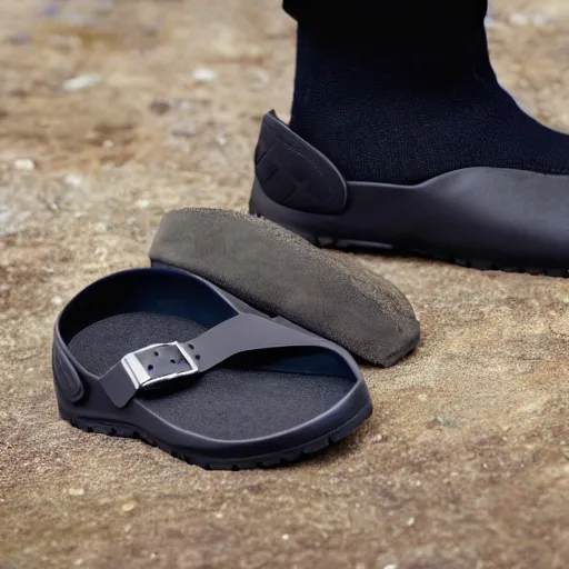 Prompt: product photo of tactical birkenstocks.
