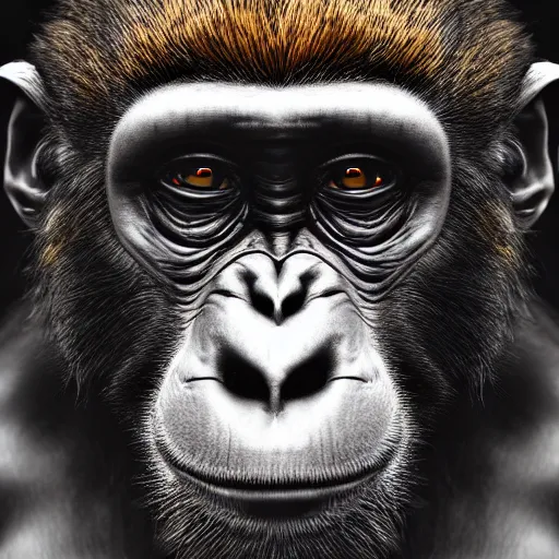 Image similar to contemporary art portrait of an ape monkey, futuristic style, 8 k hdr high resolution, award winning