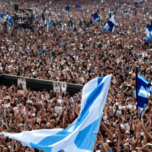 Image similar to Lady Gaga Argentina presidential rally, Argentine flags behind, bokeh, as Evita, epic photo, detailed, Argentina