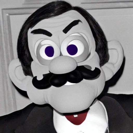 Prompt: president waluigi, 1 9 8 2, photograph, photo, speech, color