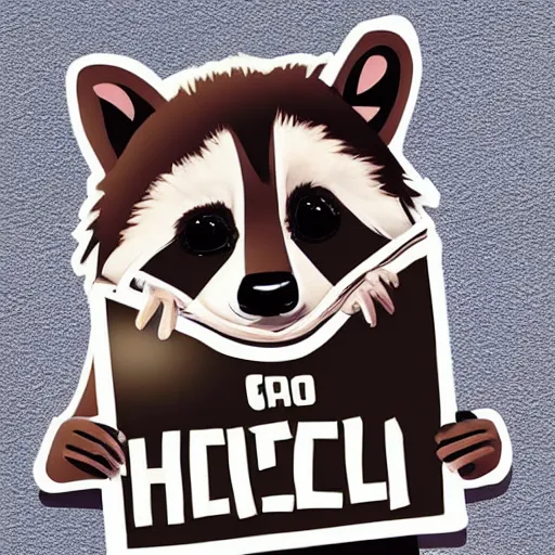 Prompt: closeup photo of furry baby raccoon astronaut holding a sign that says hello, octane, hyper detailed,