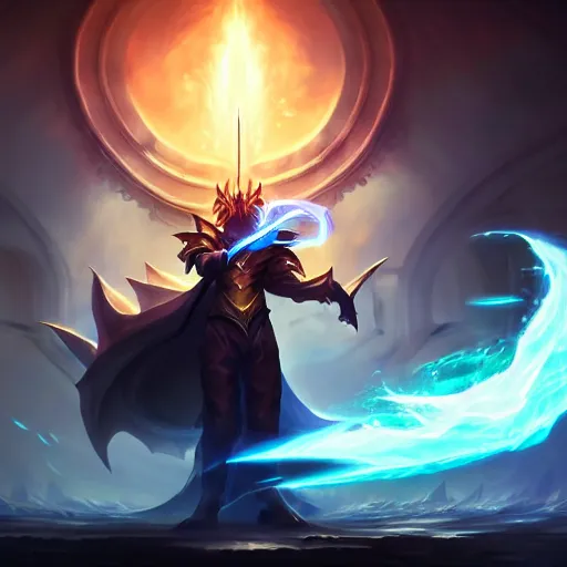 Image similar to amazing portrait of a light summoner with a magic wand summoning a dragon, league of legends splash art, deiv calviz, splash art, natural light, elegant, intricate, fantasy, atmospheric lighting, by greg rutkowski, league of legends splash art, hd wallpaper, ultra high details