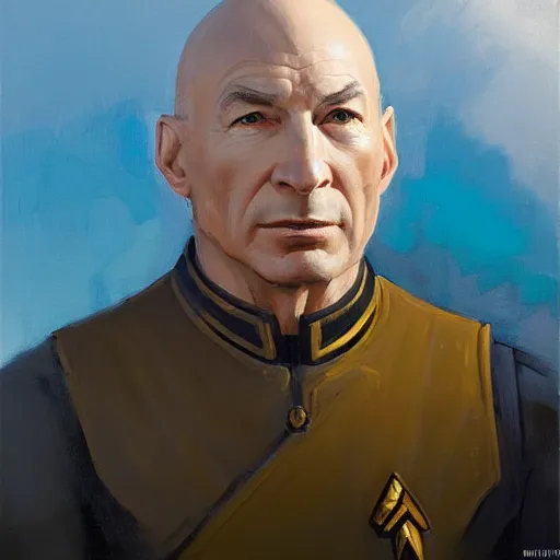 Prompt: greg manchess portrait painting of jean luc picard as overwatch character, medium shot, asymmetrical, profile picture, organic painting, sunny day, matte painting, bold shapes, hard edges, street art, trending on artstation, by huang guangjian, gil elvgren, ruan jia, greg rutkowski, gaston bussiere