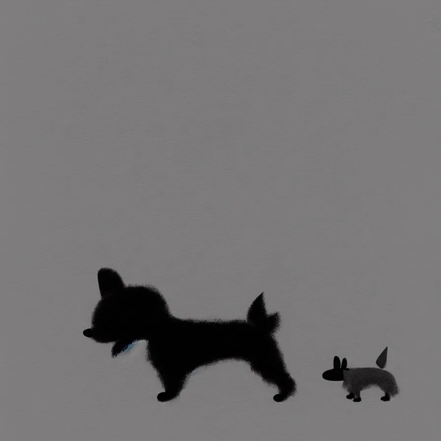 Image similar to Goro Fujita illustrating a beautiful black and white fluffy dog, with big ears on a plain background, art by Goro Fujita, sharp focus, highly detailed, ArtStation