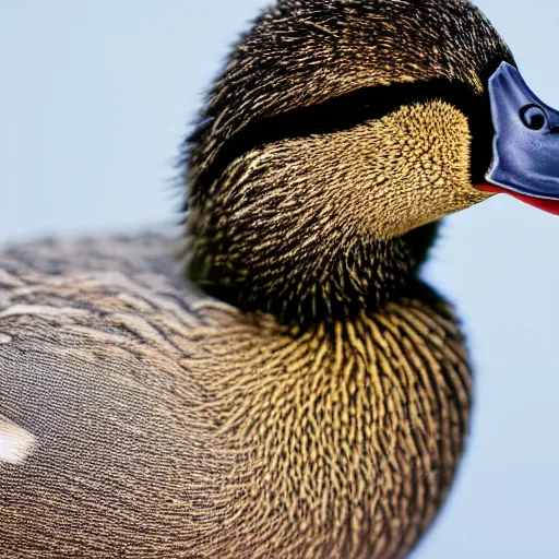 Prompt: extremely detailed photo of a duck in a fuzzy sweater, Sigma 80mm, by Joel Sternfield