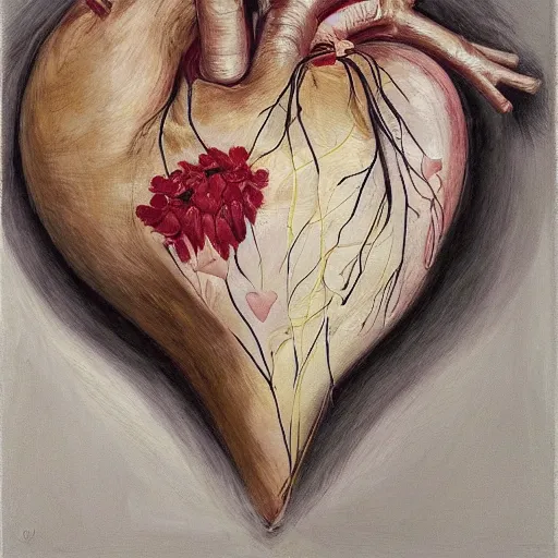 Image similar to human heart with flowers, by jenny saville