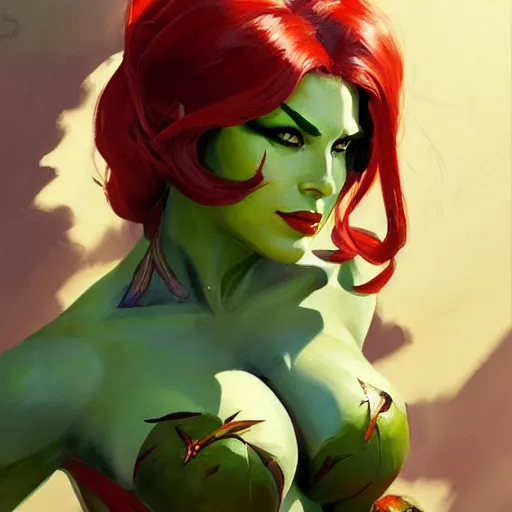 Image similar to greg manchess portrait painting of armored poison ivy as overwatch character, medium shot, asymmetrical, profile picture, organic painting, sunny day, matte painting, bold shapes, hard edges, street art, trending on artstation, by huang guangjian and gil elvgren and sachin teng