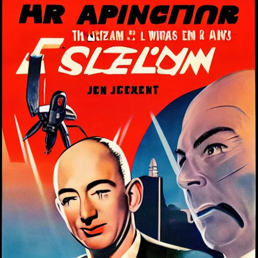 Image similar to 1 9 5 0 s sci - fi movie poster of jeff bezos being abducted by aliens