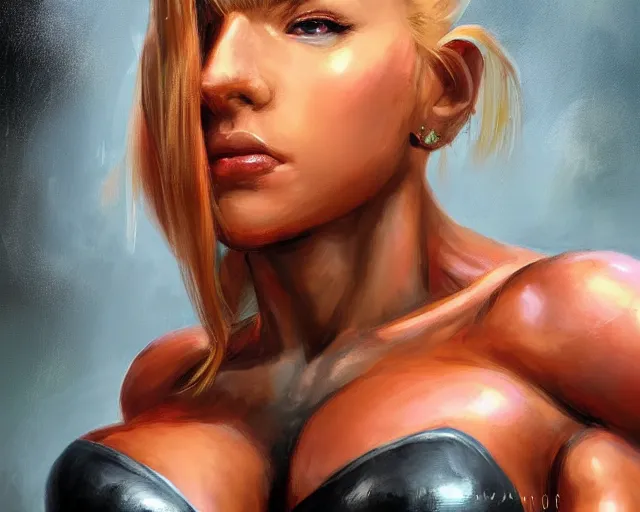 Image similar to portrait of samus aran as a beautiful female bodybuilder amazon with plump lips, elegant, fantasy, hd shot, digital portrait, beautiful, artstation, comic style, by artgerm, guy denning, jakub rozalski, magali villeneuve and charlie bowater