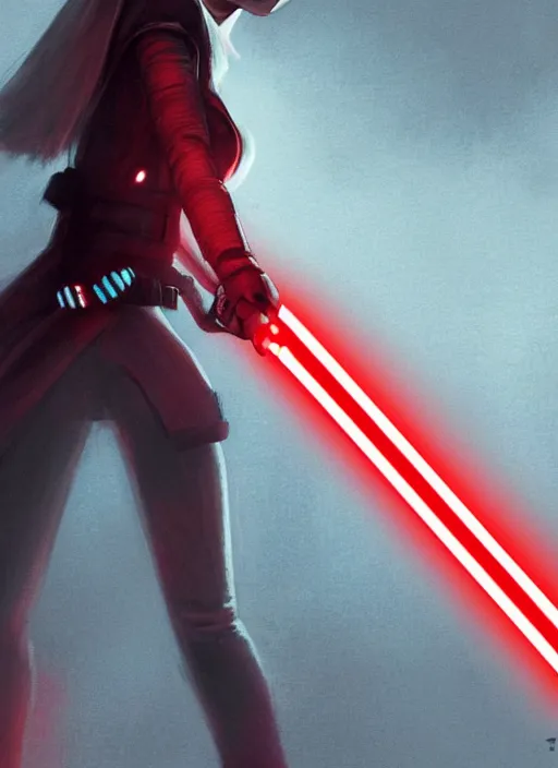 Image similar to Photo of Ariana Grande with a red lightsaber, Star Wars concept art, trending on artstation, dramatic lighting, photo-realistic