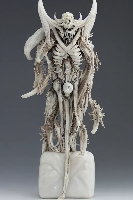 Image similar to porcelain and quartz oni statue made by Kris Kuksi and HR Giger
