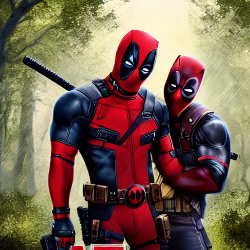 Image similar to deadpool and rocket raccoon in the woods digital art 4 k detailed