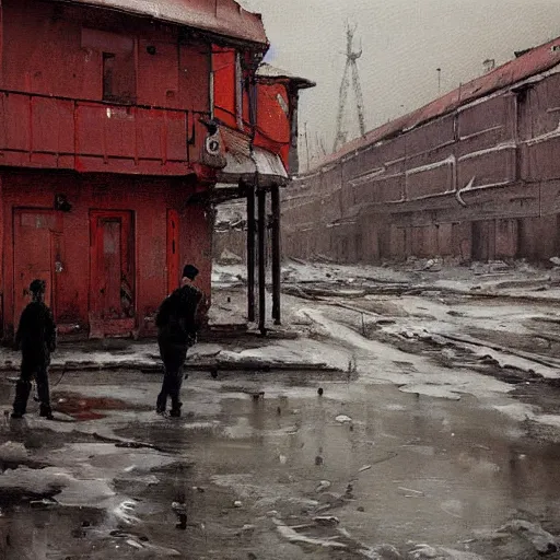 Image similar to painting of a post soviet town by jakub rozalski