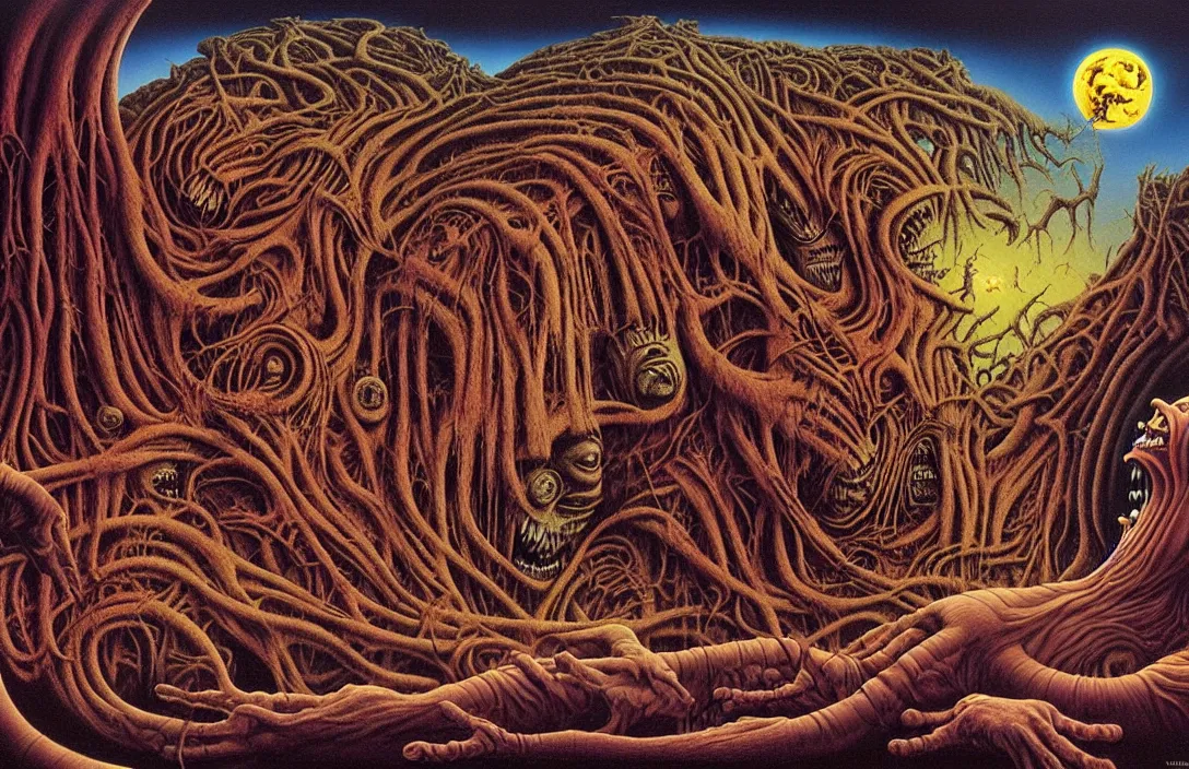 Image similar to a horror painting by junji ito, michael whelan, roger dean, bob eggleton, lisa frank, vladimir kush, kubrick, james gurney, giger