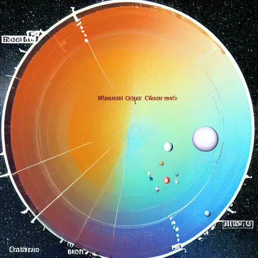 Image similar to a scientific diagram of several small colorful planets orbiting each other