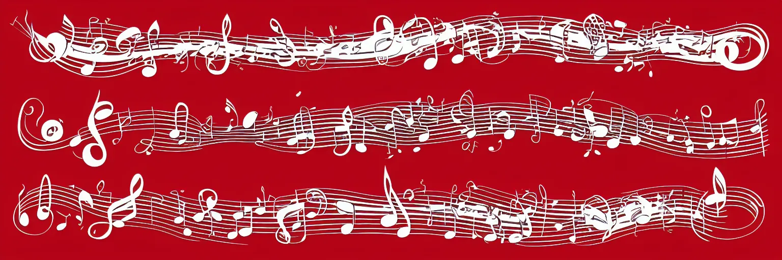 Image similar to banner design, coffee and musical instrument, vector, line art, red and white,