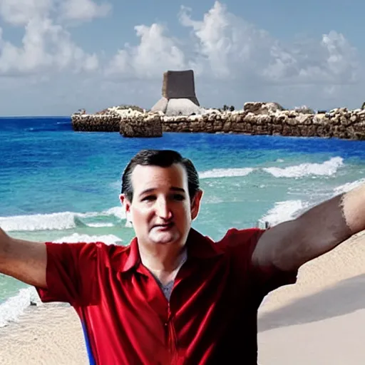 Image similar to Ted Cruz stars in a tourism commercial for Cancun