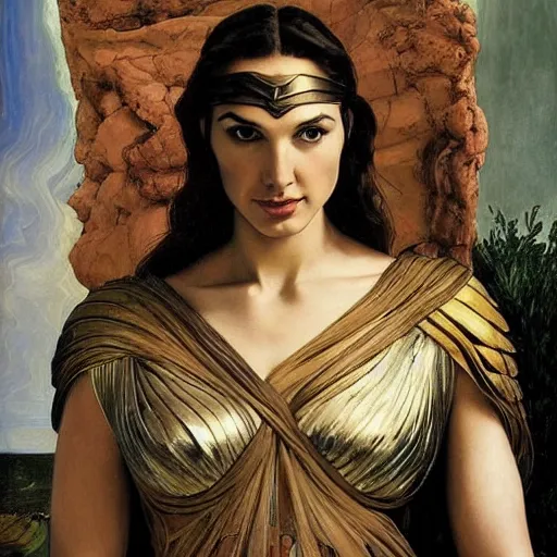 Image similar to Full body oil painting of the beautiful woman Gal Gadot, she is wearing some withe ancient roman cloths and a surreal ornate, her hair is natural disheveled, she is approaching heaven, people are claiming for her, she is attracting lightnings, naturalism, dramatic lighting, high-detailed oil painting by Ilya Repin, Michelangelo da Caravaggio, William Blake, Alex Grey and Beksinski, trending on Artsatio, hystorical painting, masterpiece, 4k, 8k,