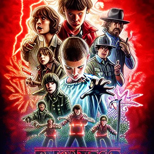 Prompt: stranger things in doom eternal, artstation hall of fame gallery, editors choice, # 1 digital painting of all time, most beautiful image ever created, emotionally evocative, greatest art ever made, lifetime achievement magnum opus masterpiece, the most amazing breathtaking image with the deepest message ever painted, a thing of beauty beyond imagination or words