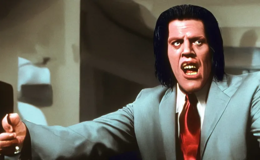 Prompt: still of Gary Busey as Vincent Vega in Pulp Fiction, 4k photorealistic, cinematic, extremely detailed,