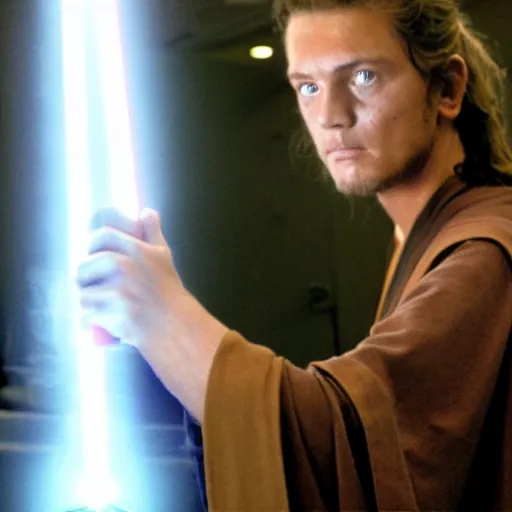 Image similar to a jedi padawan constructing his lightsaber